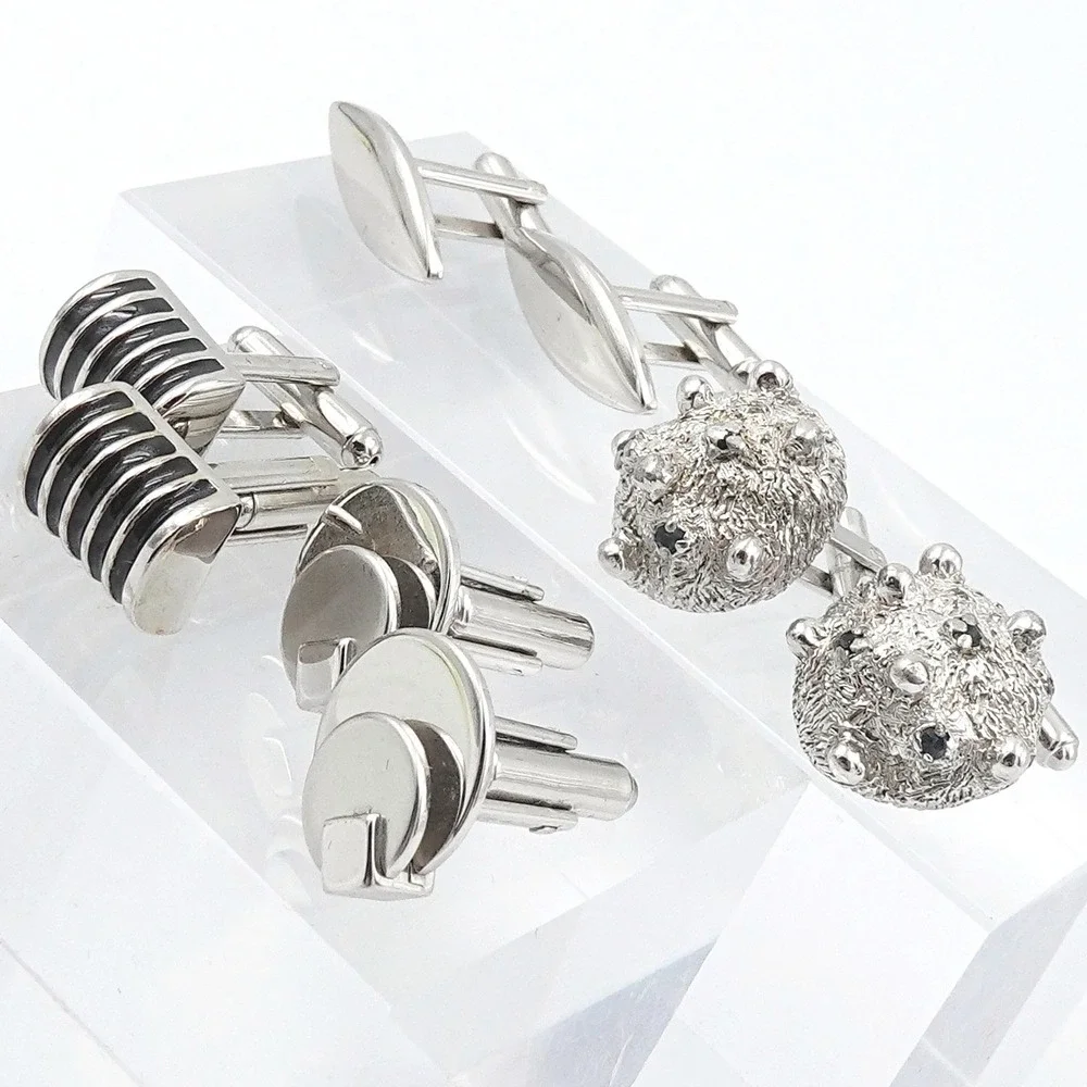VTG Cufflinks Curated Lot Silver Tone 4 Pairs Modernist Brutalist Dome MCM